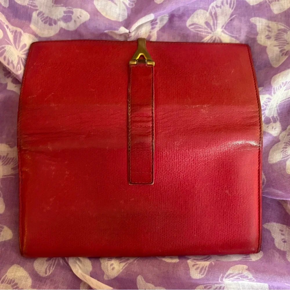 Yves Saint Laurent Red Leather Y-Logo Continental Wallet - Picture 8 of 10